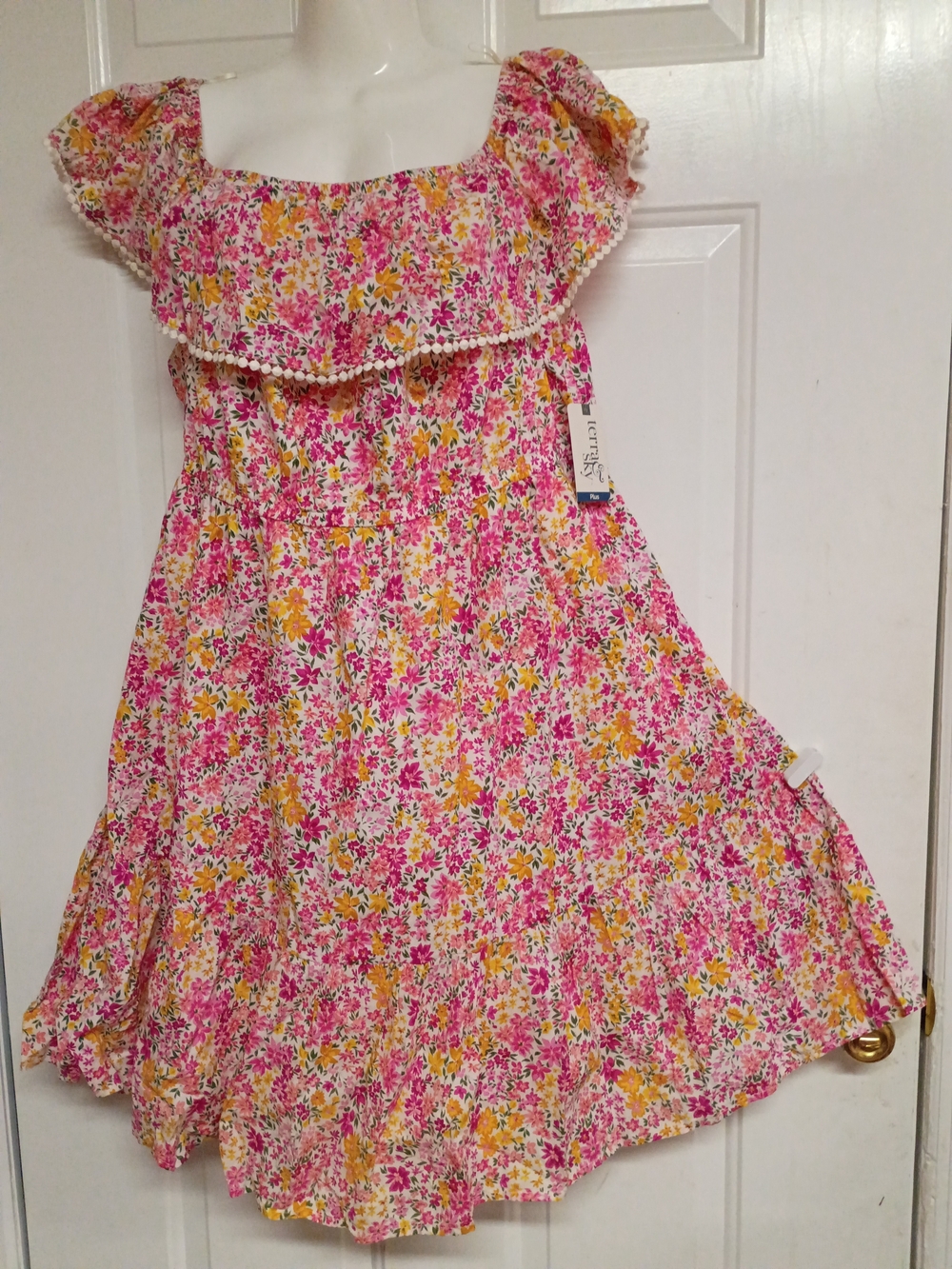 🦄🤠Terra & Sky Pink and Yellow Floral Off-Shoulder Sundress Size 2X